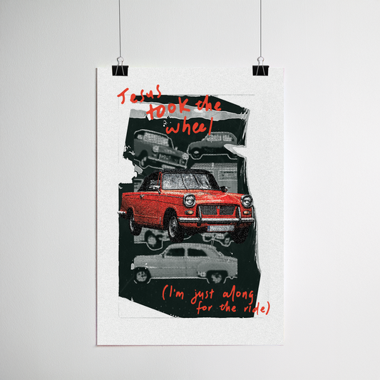 Take the Wheel Jesus print detail